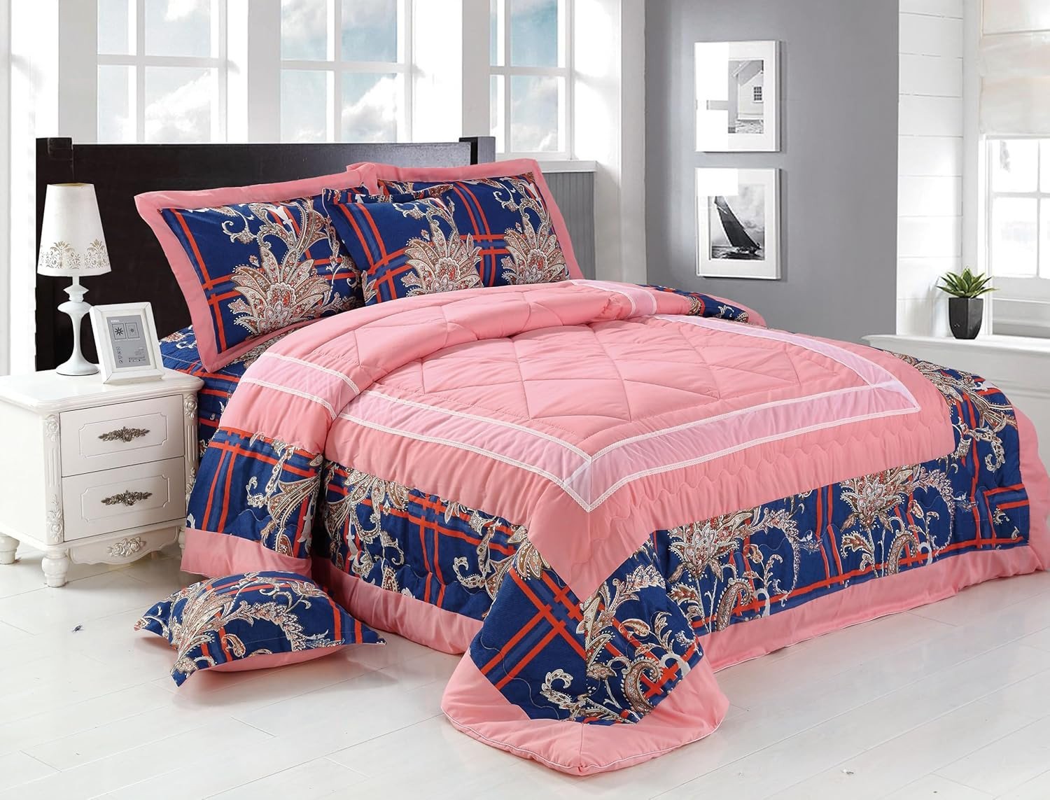 Soft Bed Comforter Set Summer Quilt Lightweight Microfiber Bedspread Floral Pattern Coverlet for All Seasons Quilt Set Single Bedding 4pcs (HBTKB-06, Single)