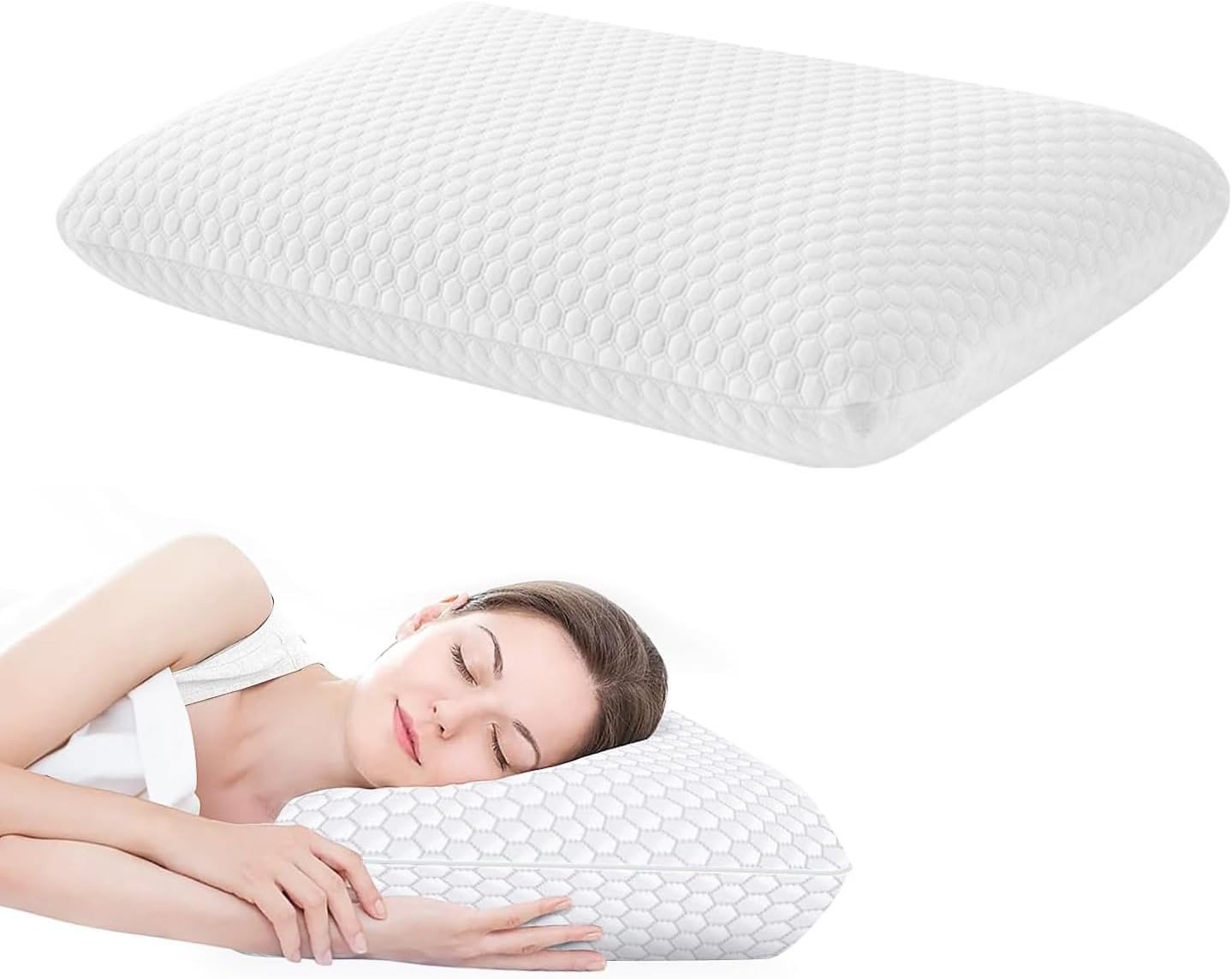 Memory Foam Pillow, Neck Pillow Medium Firm Standard Pillow for Neck and Shoulder Pain Relief, Adaptive Bed Pillow with Washable Cover 60x38x12cm